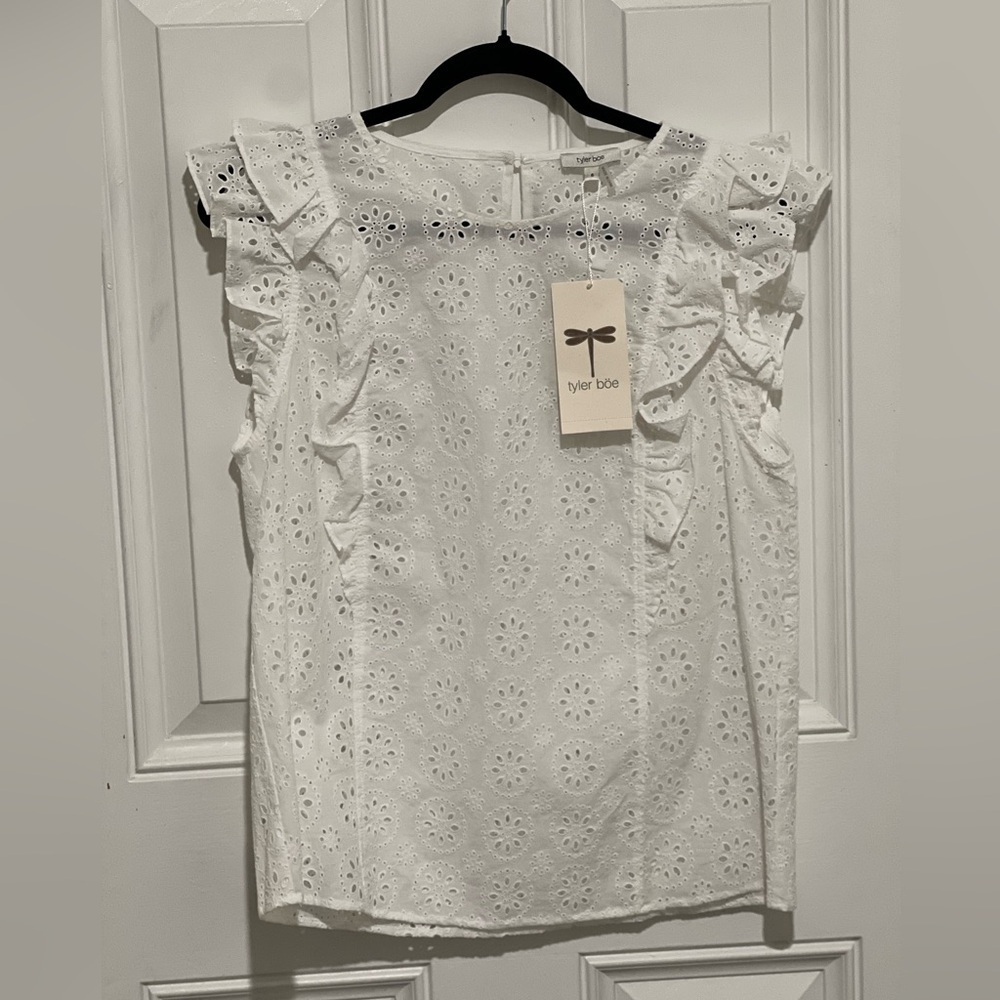 New! Tyler Boe White Eyelet Ruffle Cap Sleeve size 6 NWT! Cottage Core Romantic